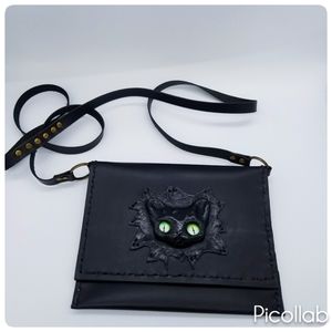 Black Cat Genuine Leather Crossbody Purse